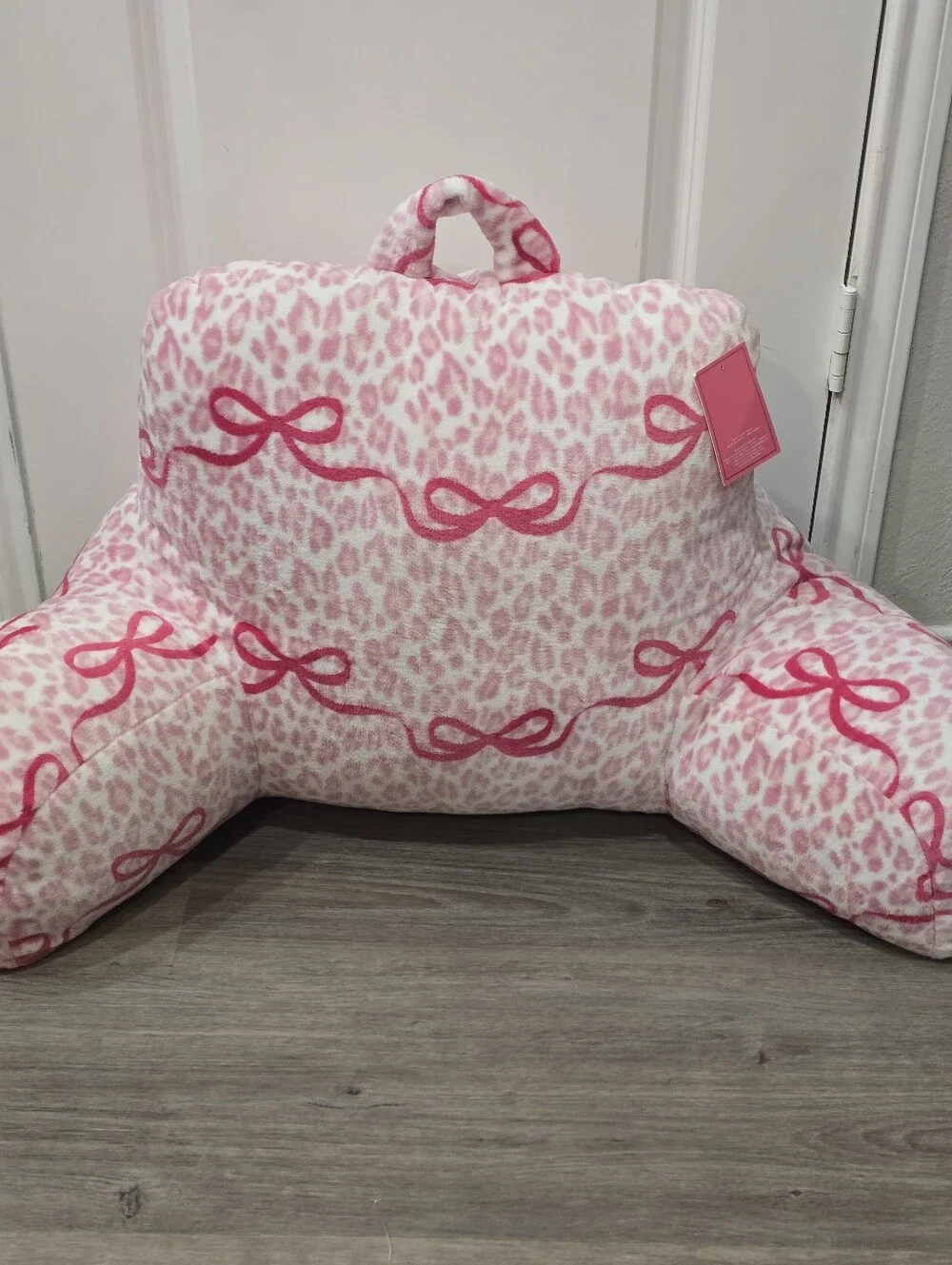 Juicy Couture Home Leopord Print & Bows Plush Bed Rest Pillow w/Cell Holder